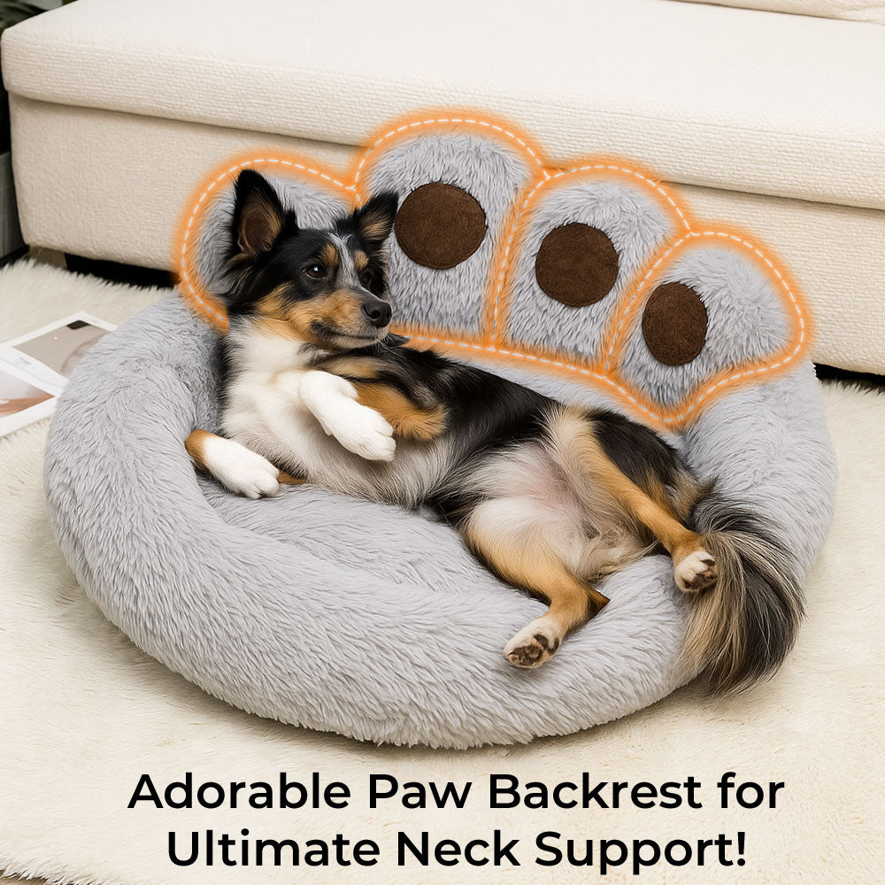 Calming Pet Bed With Paw-Shaped Neck Support - The Softest Spot for Your Best Friend