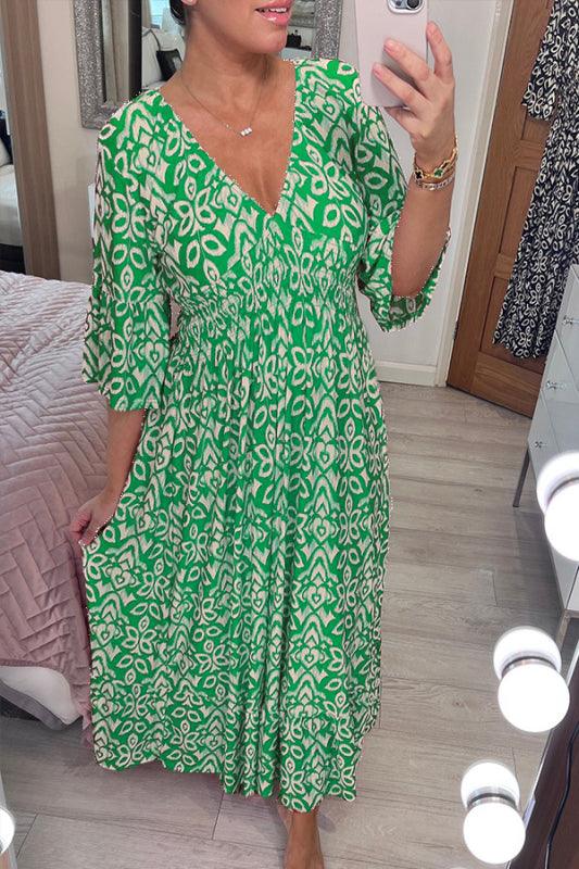 🔥Limited Time 50% Off  Bohemian Casual Print V-Neck Long Dress