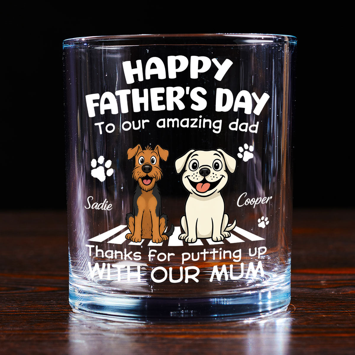 Custom Father's Day Birthday Drinkware Gifts for Dog Dad • Putting Up With Funny Dad - Personalized Whiskey Glass