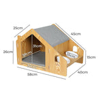 Wooden House Cat Elevated Double Feeder