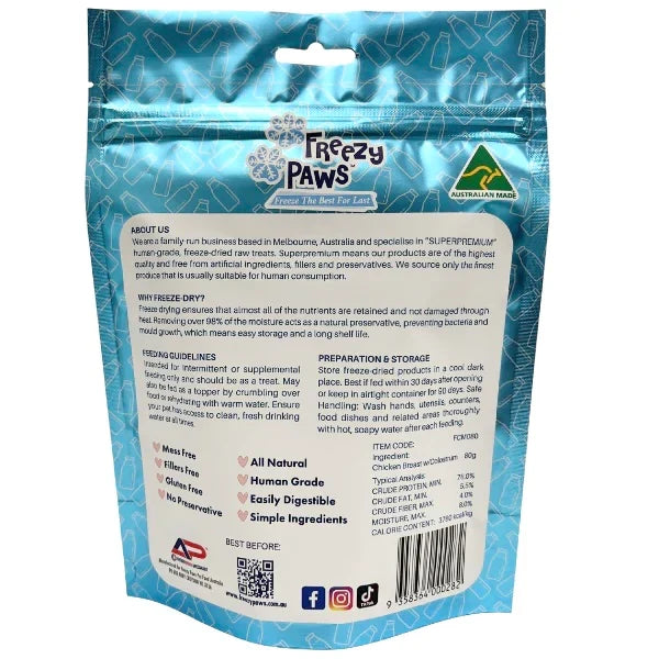 Freezy Paws Freeze Dried Chicken Breast with Colostrum Pet Treats for Cats & Dogs