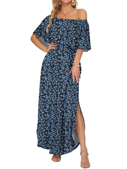 ⏰Last Day Sale 50% OFF💃Women's Off-Shoulder Ruffled Side-Slit Maxi Dress with Pockets ✨