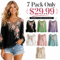 Women's Vintage Rose Floral Art Crew Neck Long Sleeve Linen T-shirt