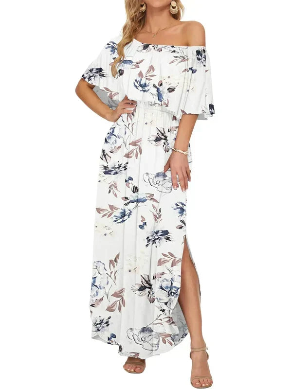 ⏰Last Day Sale 50% OFF💃Women's Off-Shoulder Ruffled Side-Slit Maxi Dress with Pockets ✨