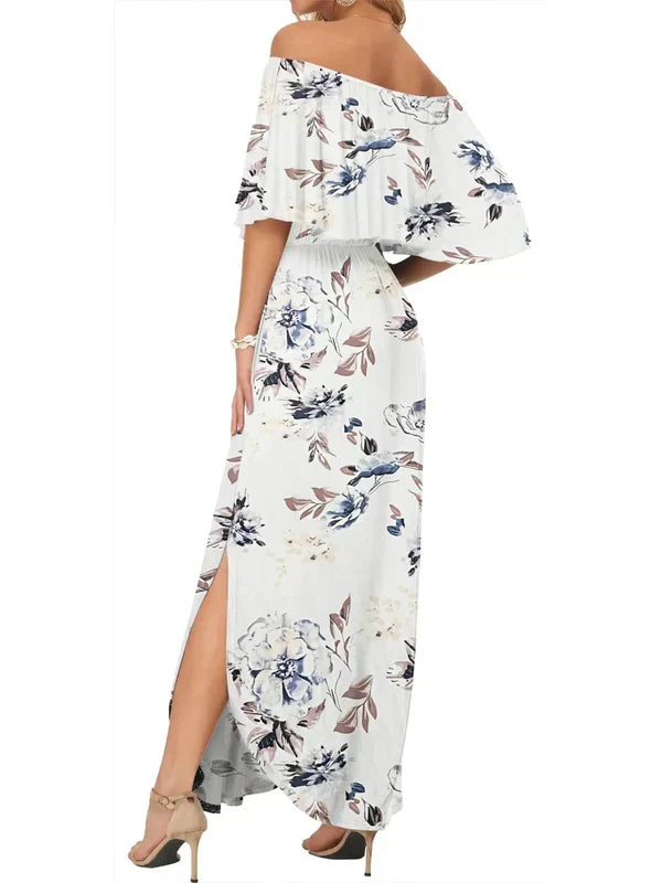 ⏰Last Day Sale 50% OFF💃Women's Off-Shoulder Ruffled Side-Slit Maxi Dress with Pockets ✨