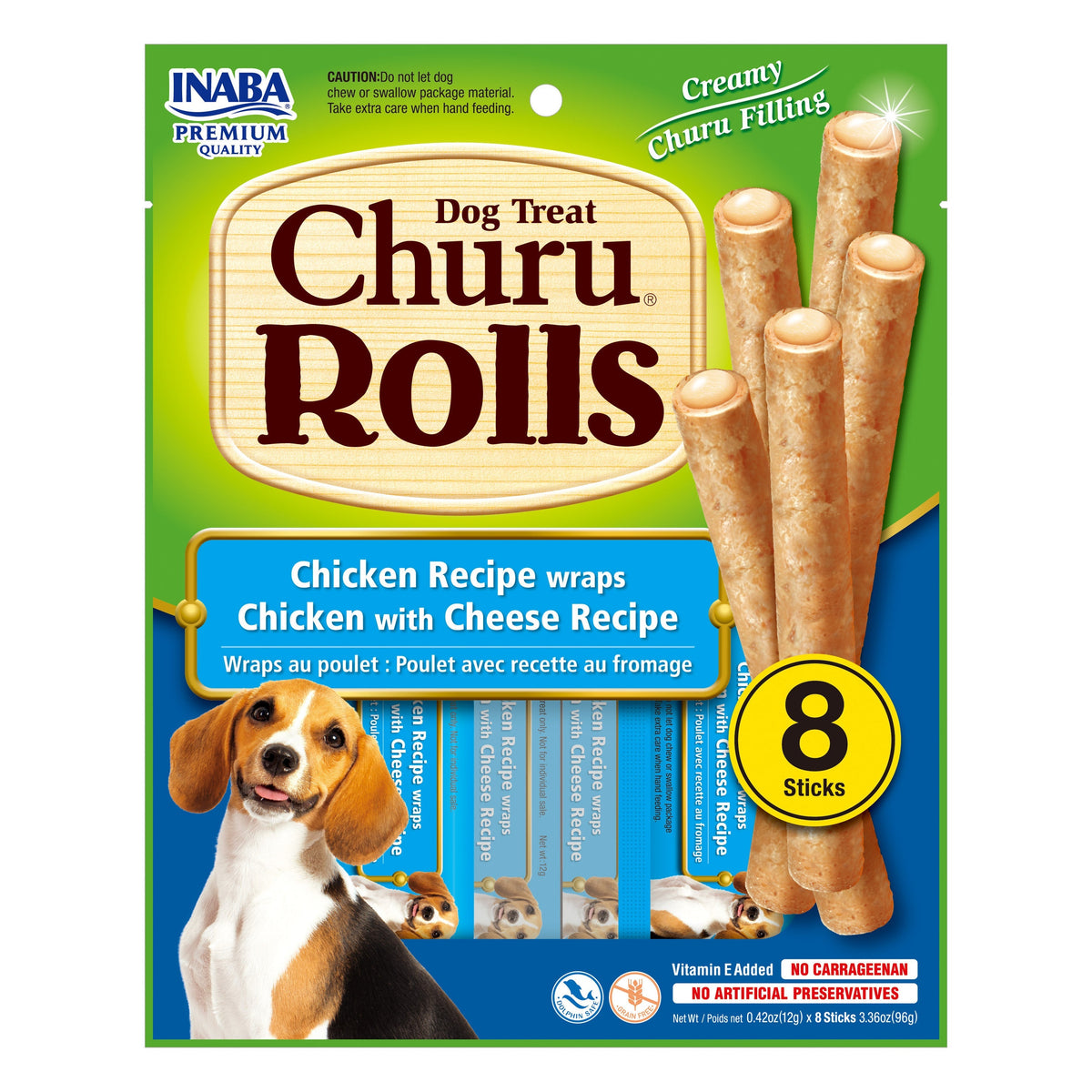 Inaba Dog Treat Churu Rolls Chicken Wraps with Cheese
