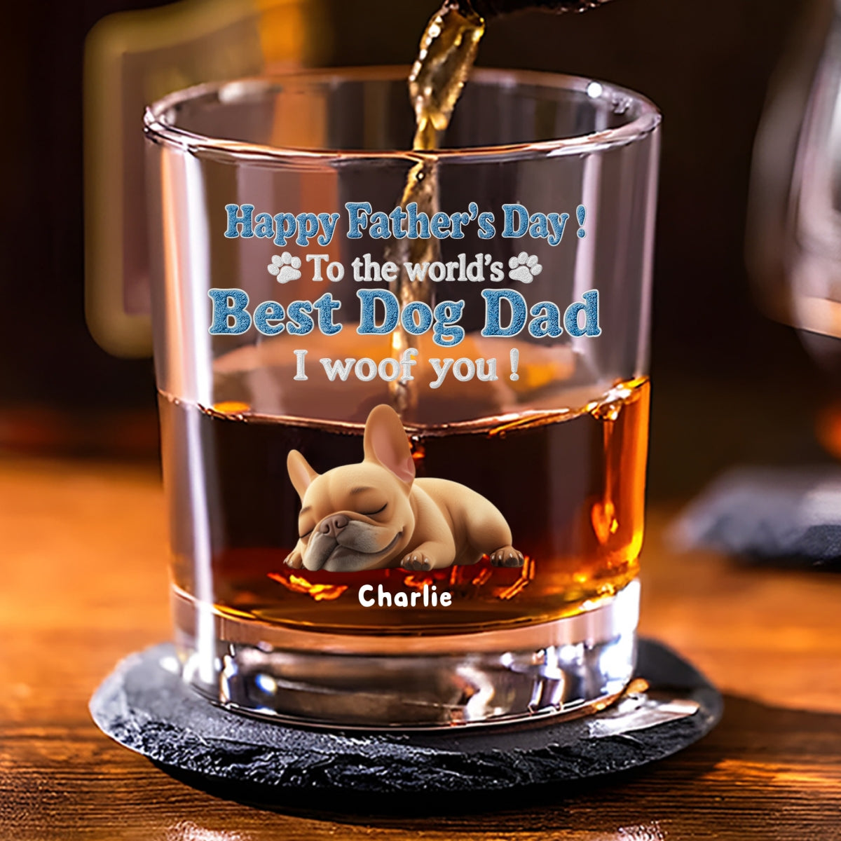 Happy To Be Dog Parents Ver Dad - Personalized Whiskey Glass