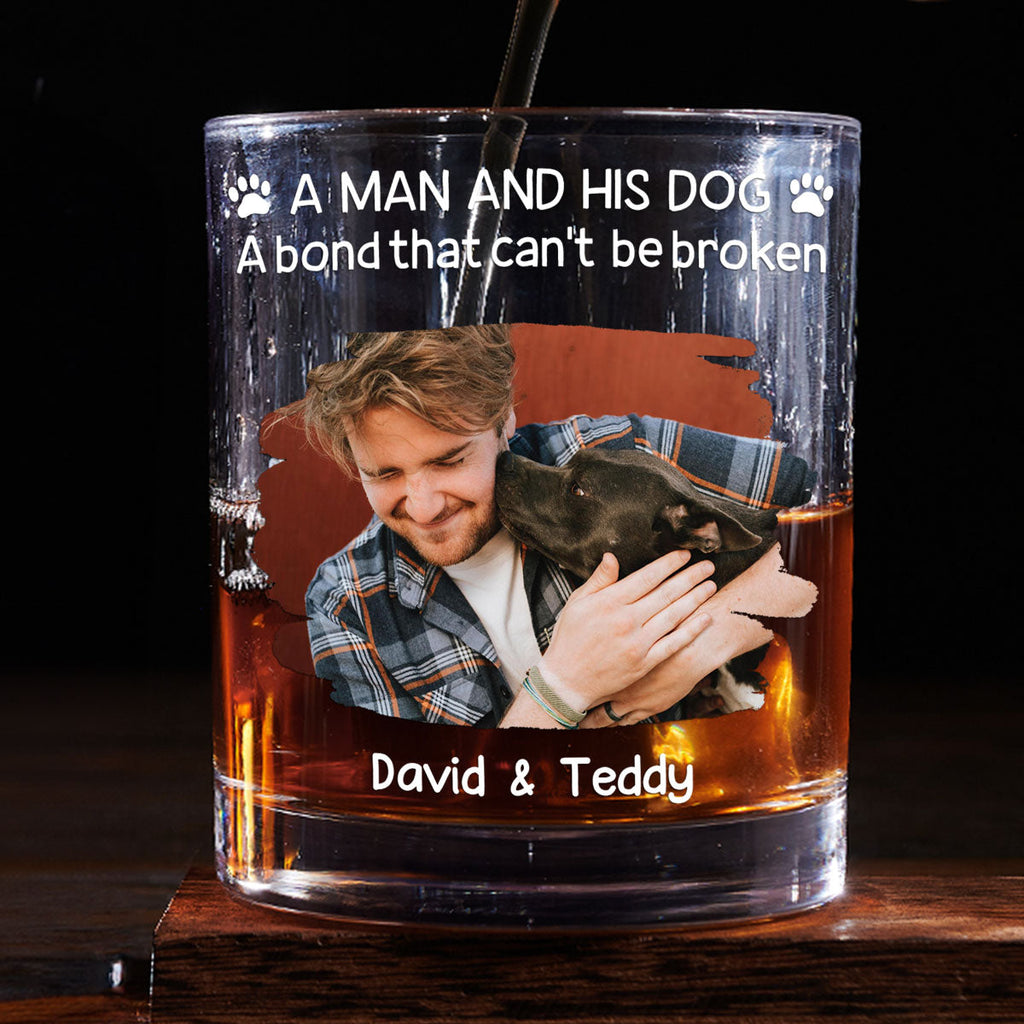 A Man And His Dog Christmas Photo - Personalized Whiskey Glass