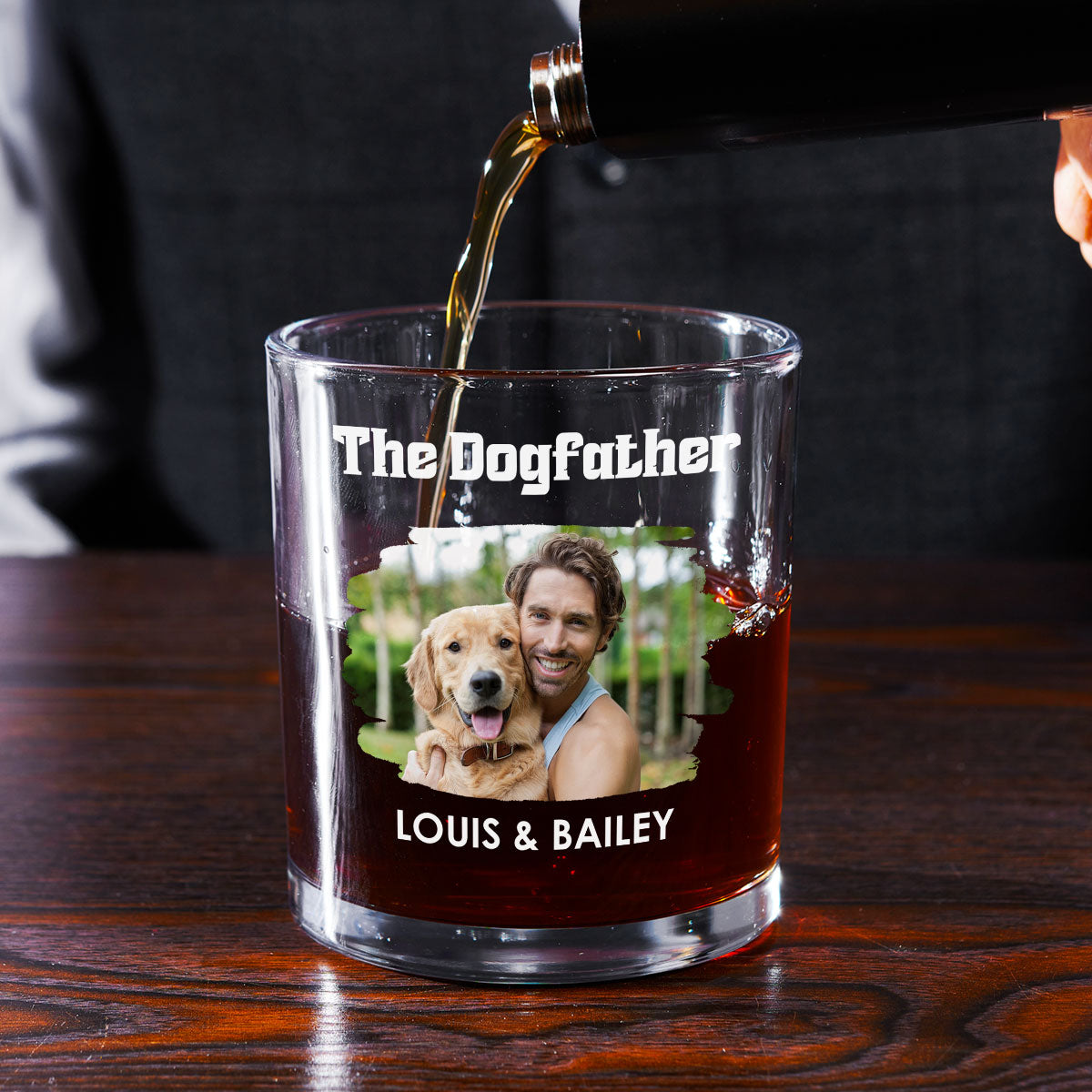 The Dogfather Version 2 Photo - Personalized Whiskey Glass