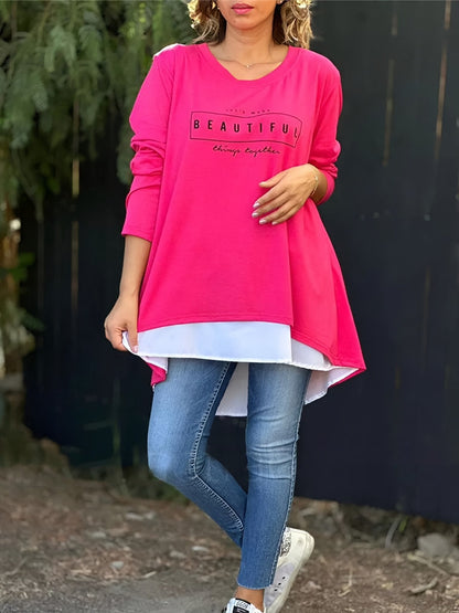 💙Buy 2 Free shipping💙Letter Print Fake Two Piece Long Sleeve T-shirt