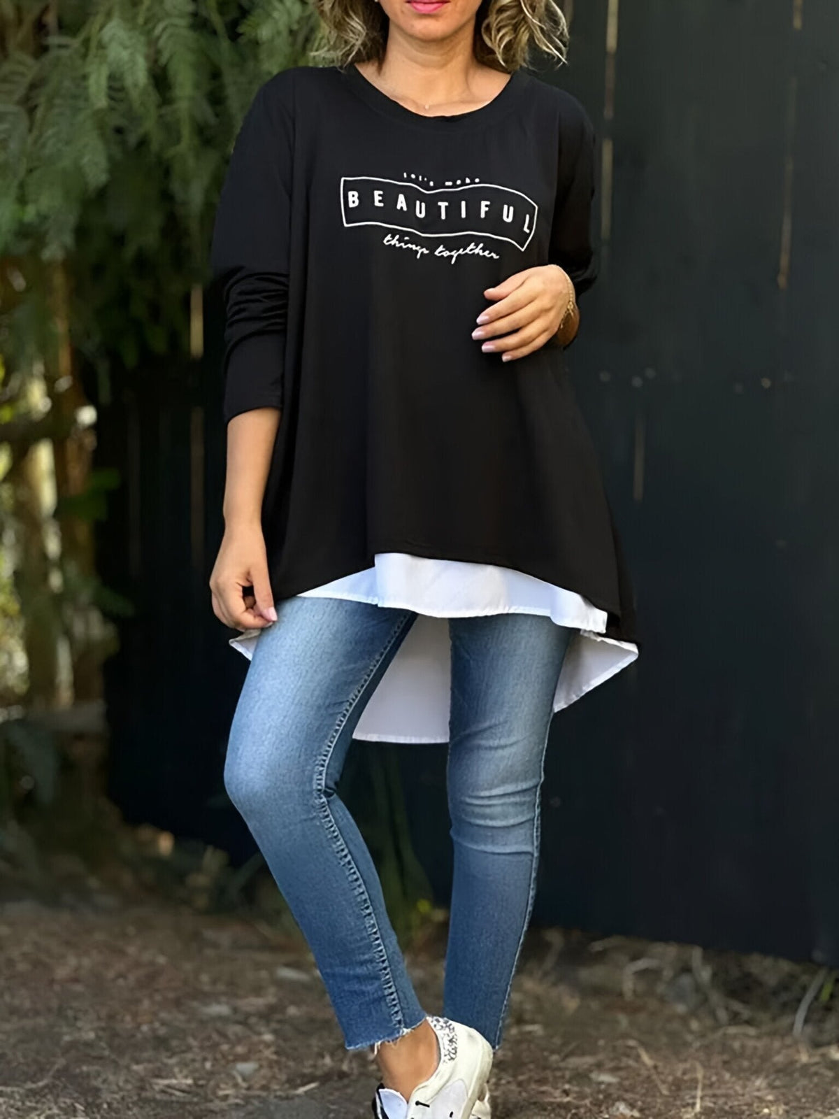 💙Buy 2 Free shipping💙Letter Print Fake Two Piece Long Sleeve T-shirt