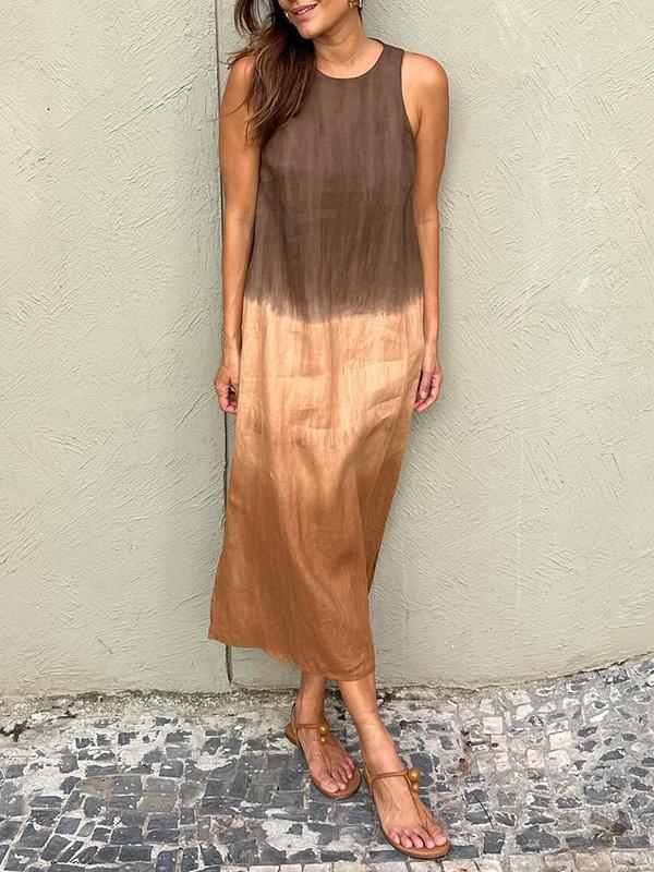 🌷Free Shipping⏳Women's Casual Cotton Linen Slit Gradient Tie-dye Dress
