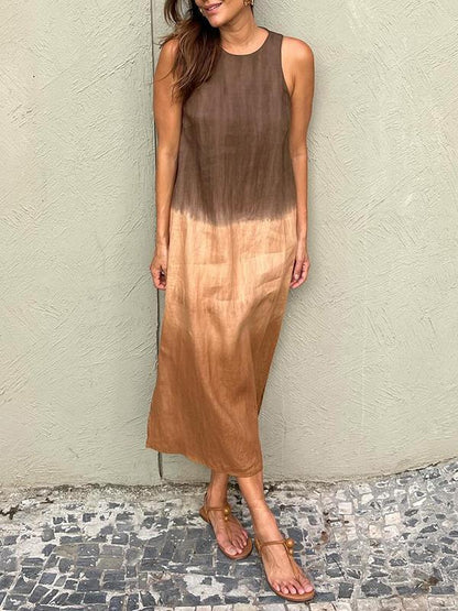 🌷Free Shipping⏳Women's Casual Cotton Linen Slit Gradient Tie-dye Dress