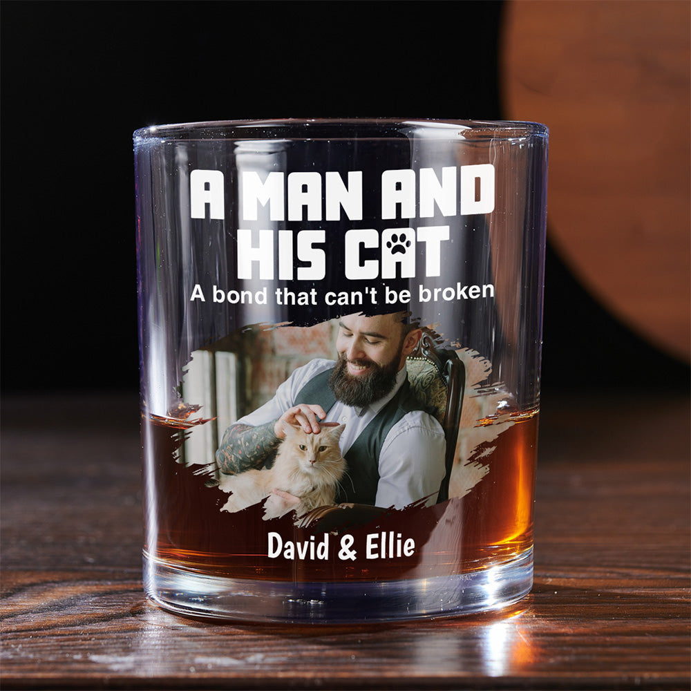 A Man And His Cats Photo - Personalized Whiskey Glass