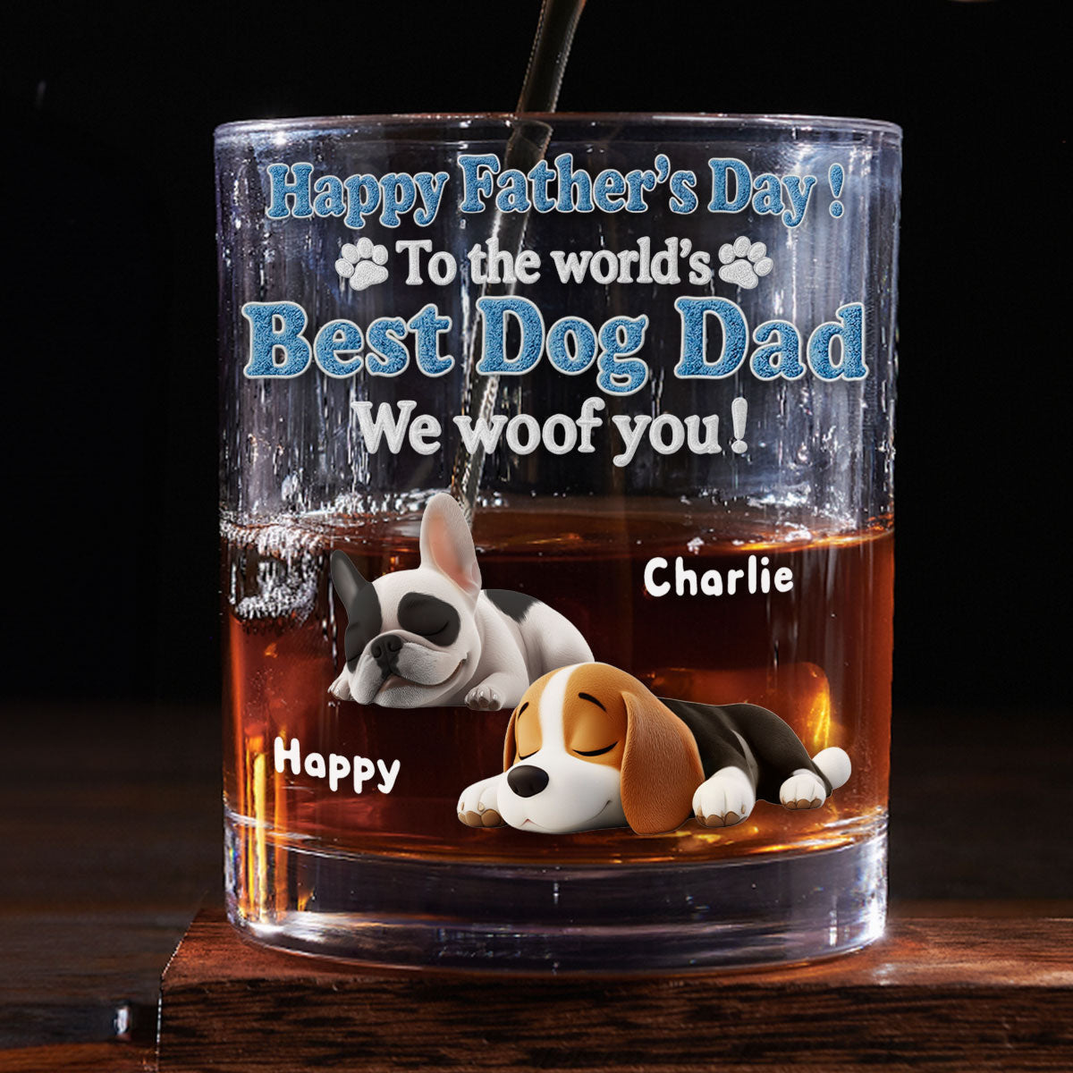 Happy To Be Dog Parents Ver Dad - Personalized Whiskey Glass