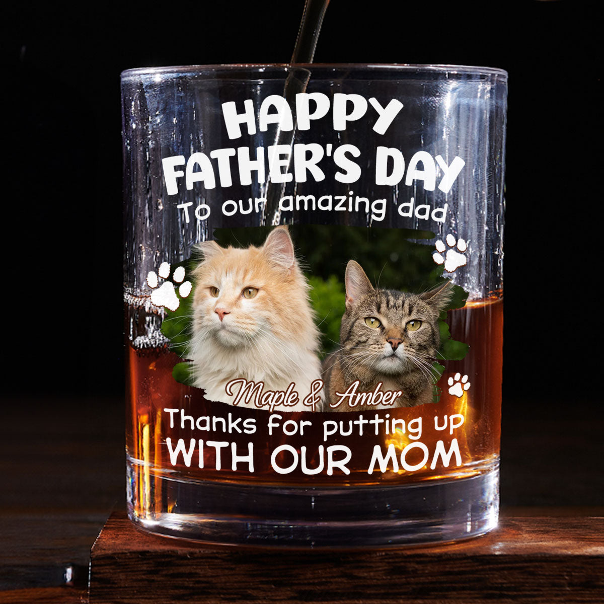 Putting Up With Funny Dad Ver Cat Photo - Personalized Whiskey Glass