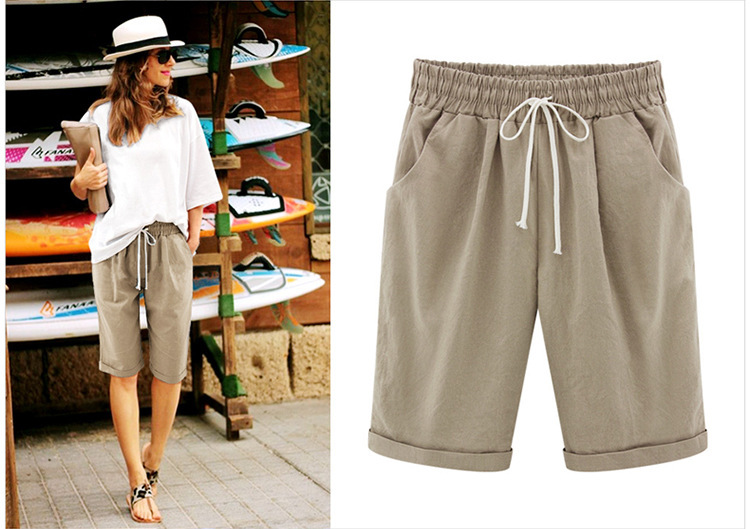 🔥Summer Hot Sale🔥Plus Size Solid Color Elastic Waist Loose Cropped Shorts