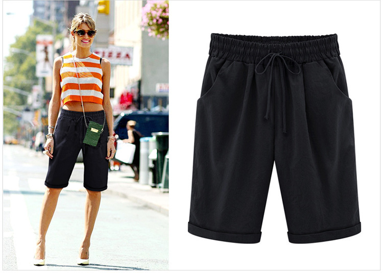 🔥Summer Hot Sale🔥Plus Size Solid Color Elastic Waist Loose Cropped Shorts