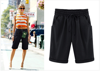 🔥Summer Hot Sale🔥Plus Size Solid Color Elastic Waist Loose Cropped Shorts