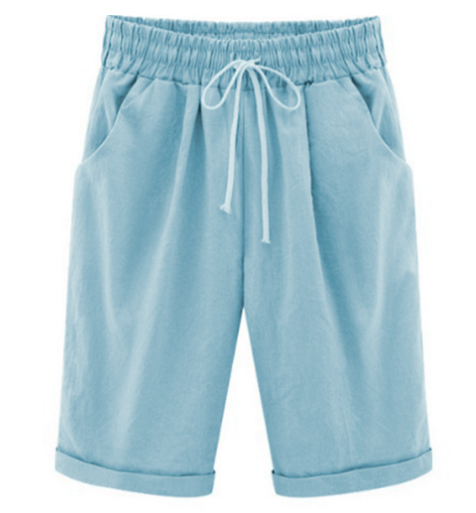 🔥Summer Hot Sale🔥Plus Size Solid Color Elastic Waist Loose Cropped Shorts