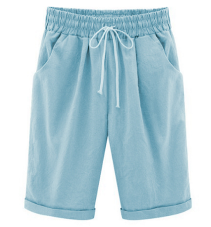 🔥Summer Hot Sale🔥Plus Size Solid Color Elastic Waist Loose Cropped Shorts