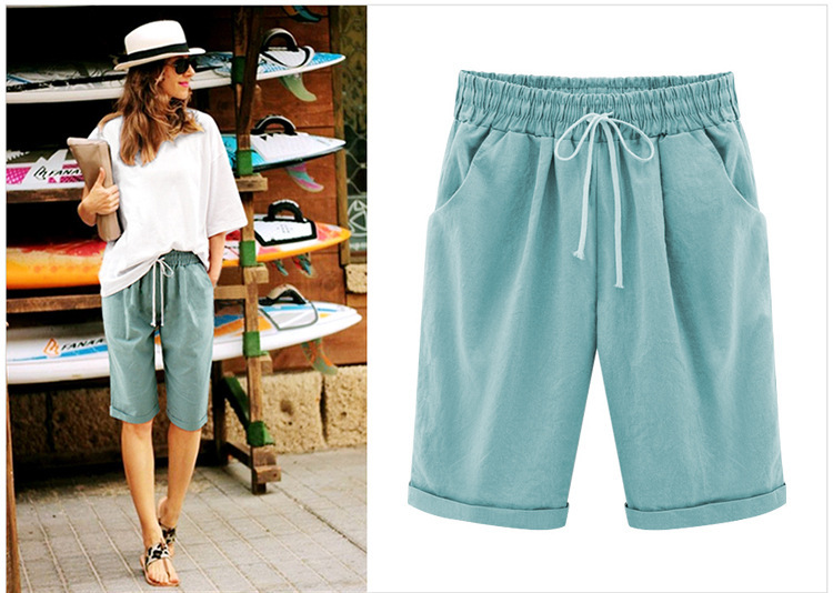 🔥Summer Hot Sale🔥Plus Size Solid Color Elastic Waist Loose Cropped Shorts