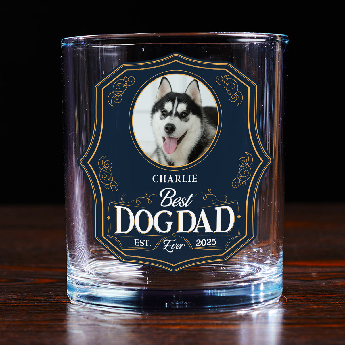 Dog Dad Est Photo - Personalized Engraved Whiskey Glass
