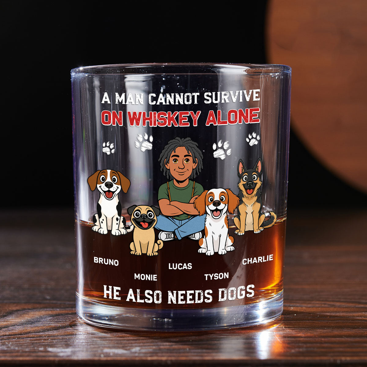 He Needs Dogs - Personalized Whiskey Glass