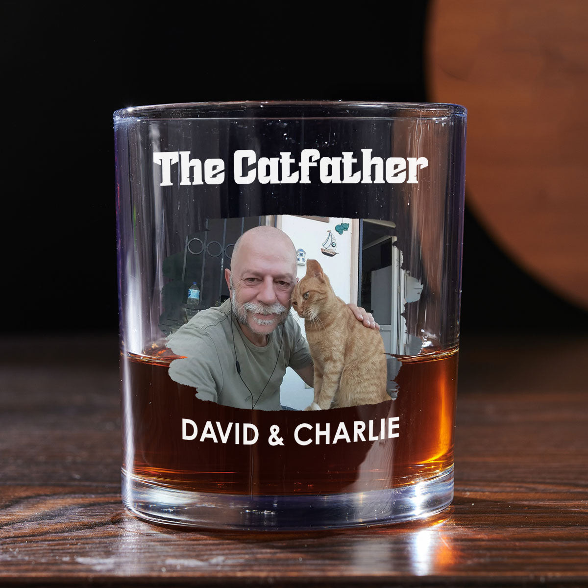 The Catfather Cartoon Version 2 Photo - Personalized Whiskey Glass