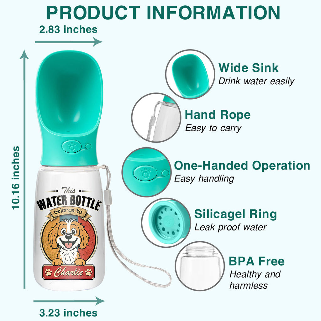 Retro Dog - Personalized Pet Water Bottle With Drinking Feeder