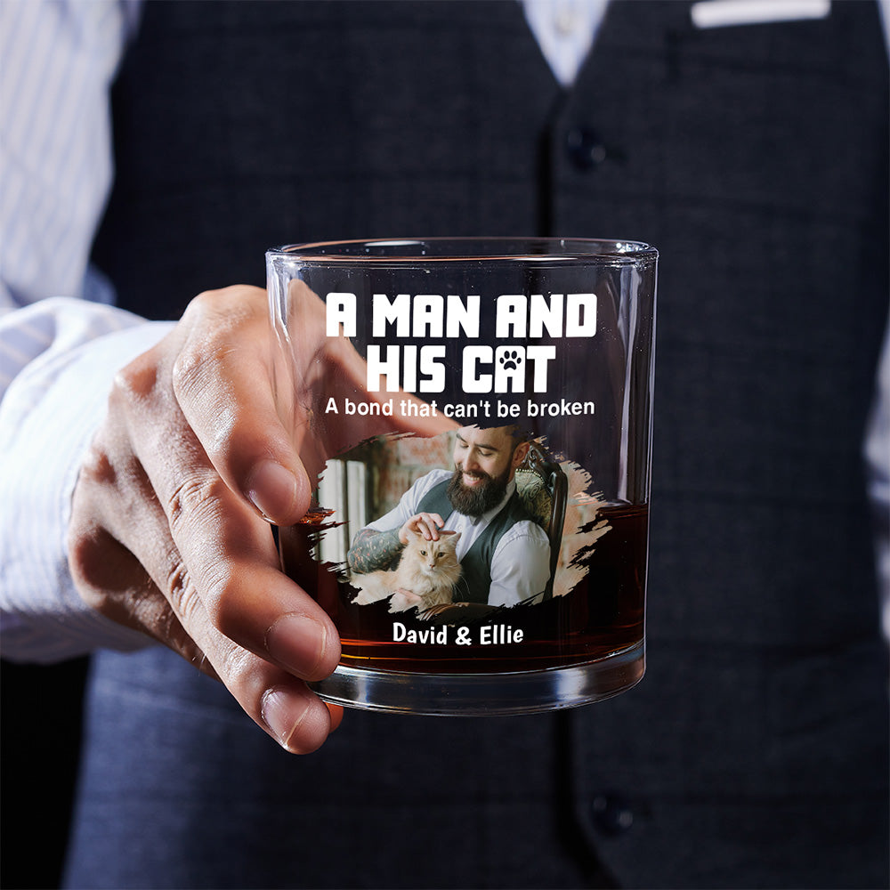 A Man And His Cats Photo - Personalized Whiskey Glass