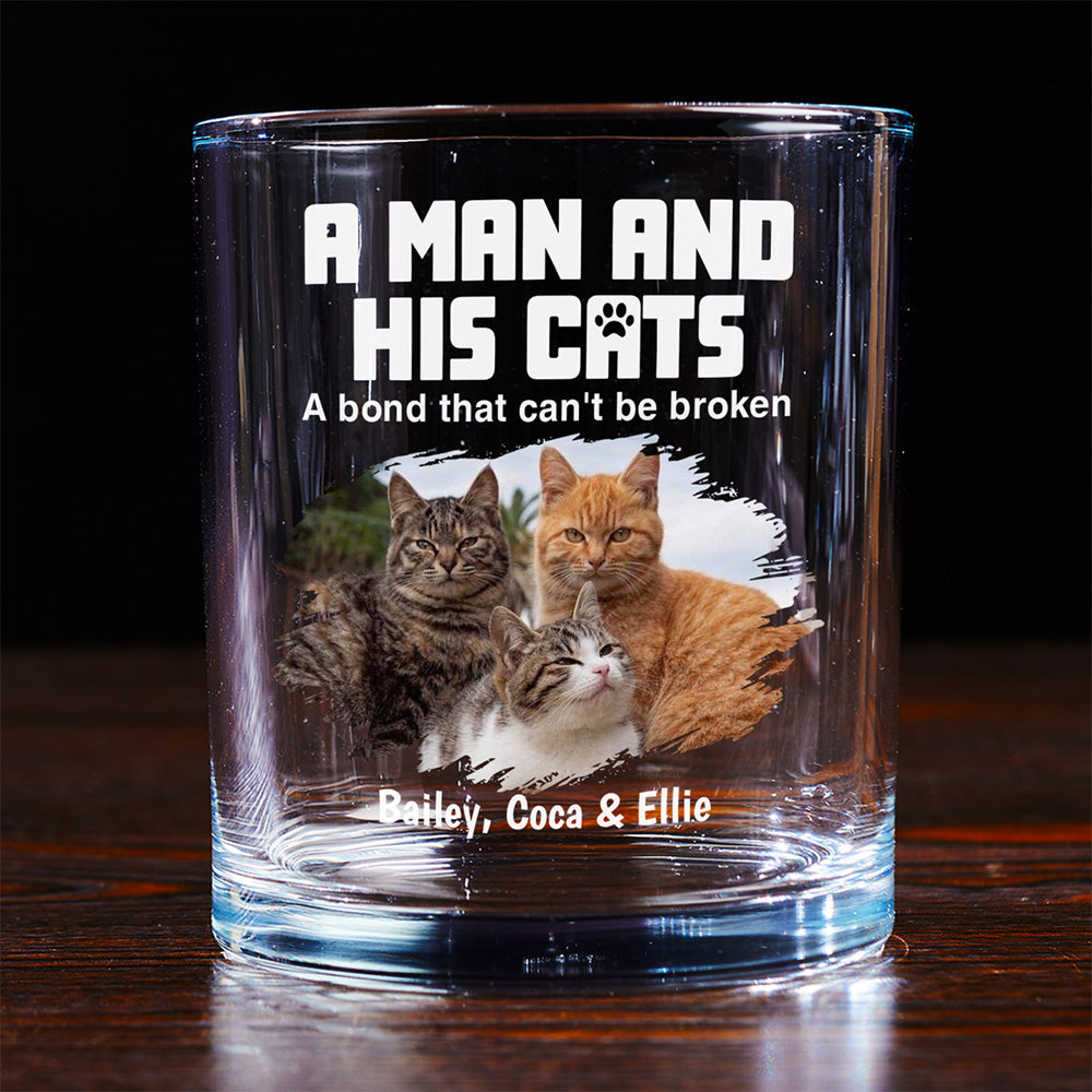 A Man And His Cats Photo - Personalized Whiskey Glass