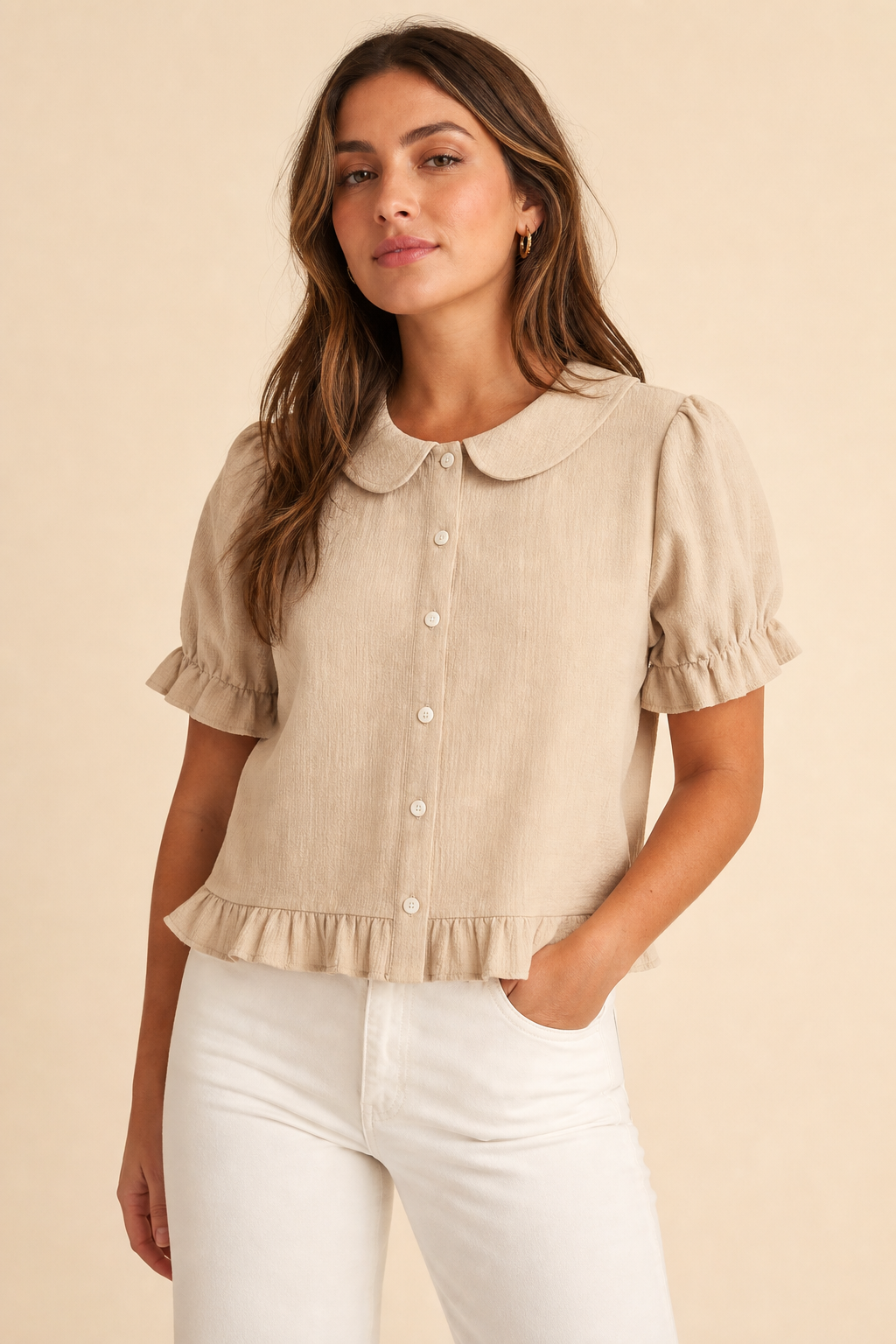 ⏰ ⚡10 Pack for $28⚡Women's Ruffle Collar Button Blouse