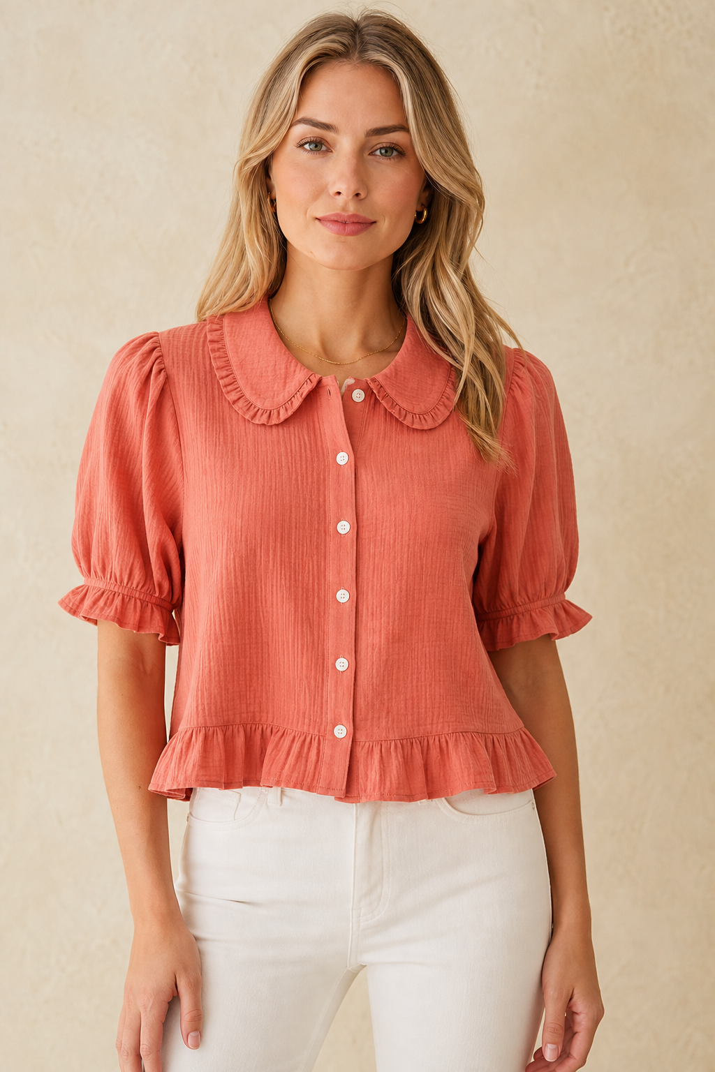 ⏰ ⚡10 Pack for $28⚡Women's Ruffle Collar Button Blouse