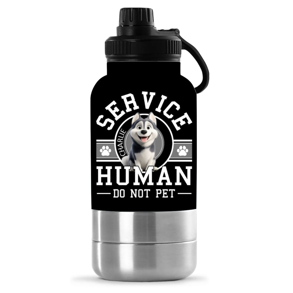 Service Human Cartoon - Personalized 30oz Water Bottle With Pet Bowl