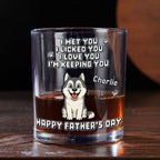 Pixel Dog Sitting Woof Dad - Personalized Whiskey Glass
