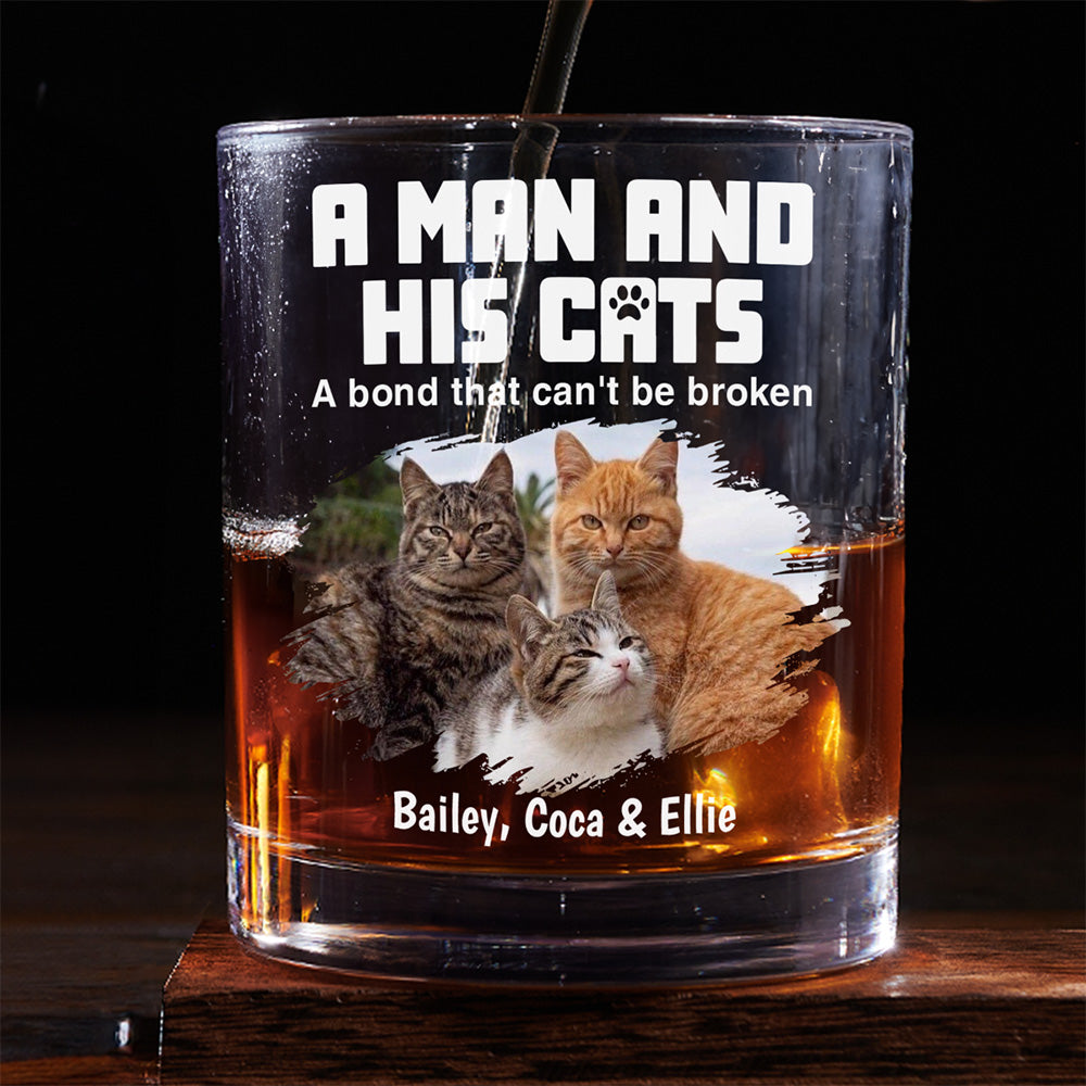 A Man And His Cats Photo - Personalized Whiskey Glass