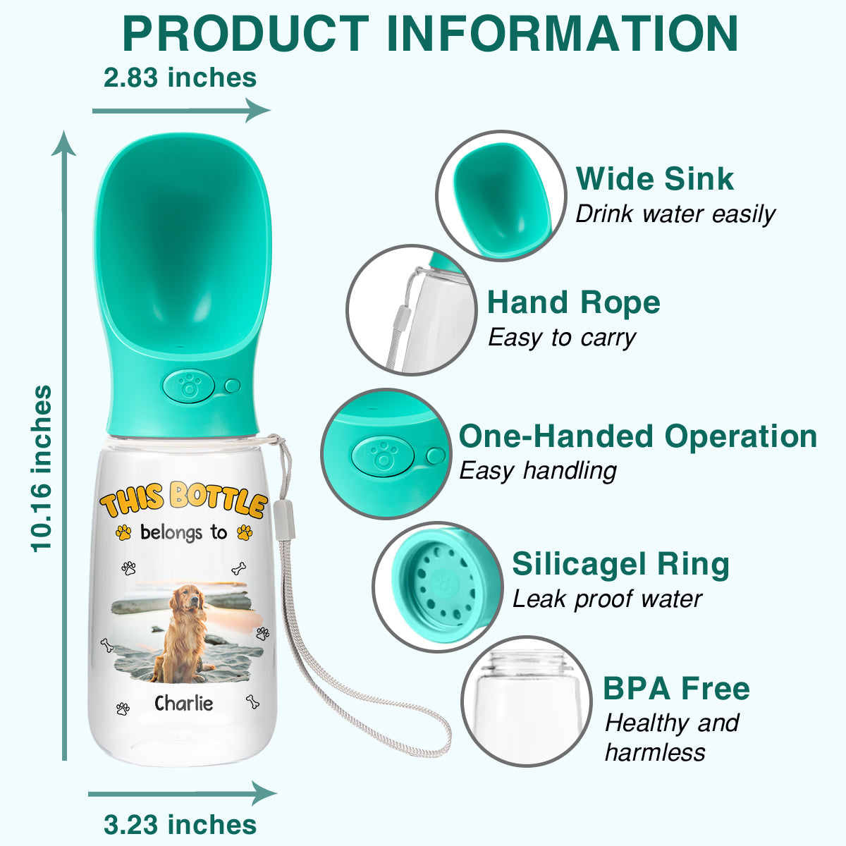 Belongs To Photo - Personalized Pet Water Bottle With Drinking Feeder