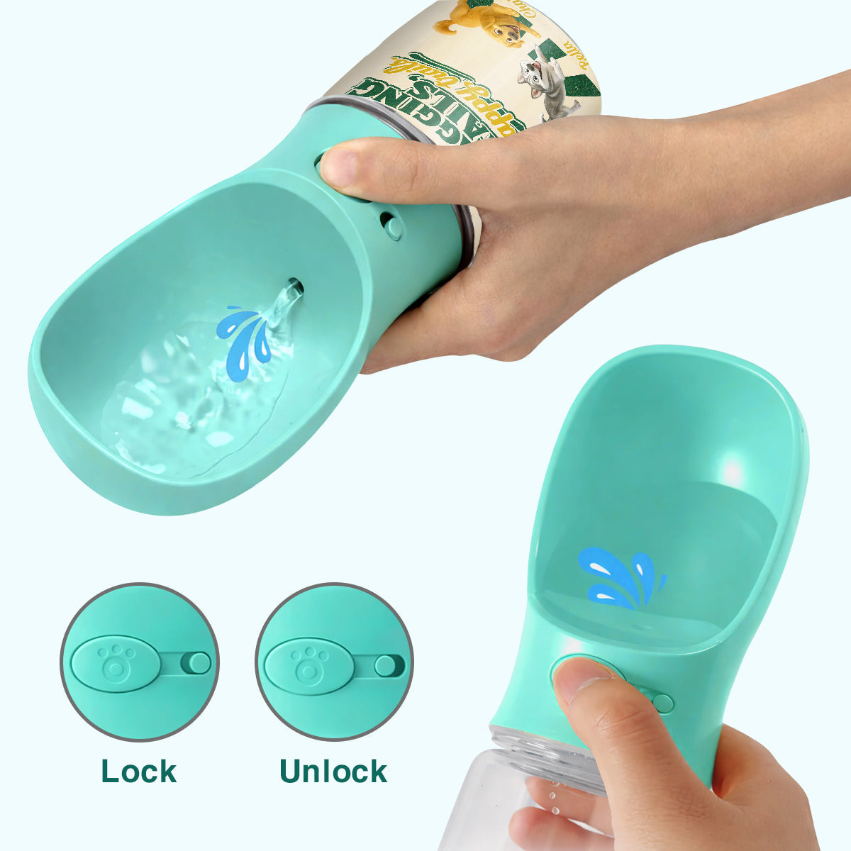 Wagging Tail Happy Trail - Personalized Pet Water Bottle With Drinking Feeder