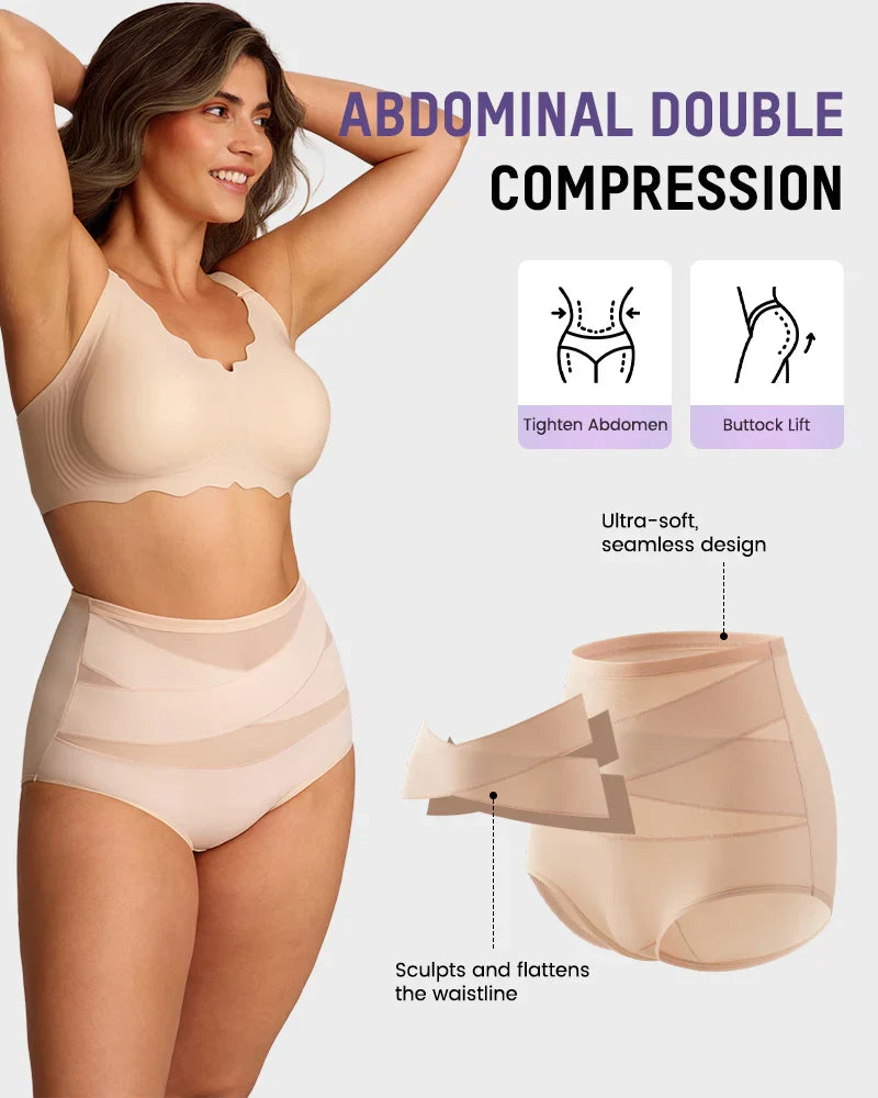 💖Limited Sale 50% OFF💖Plus-Size High-Waist Cross Tummy Control Panties