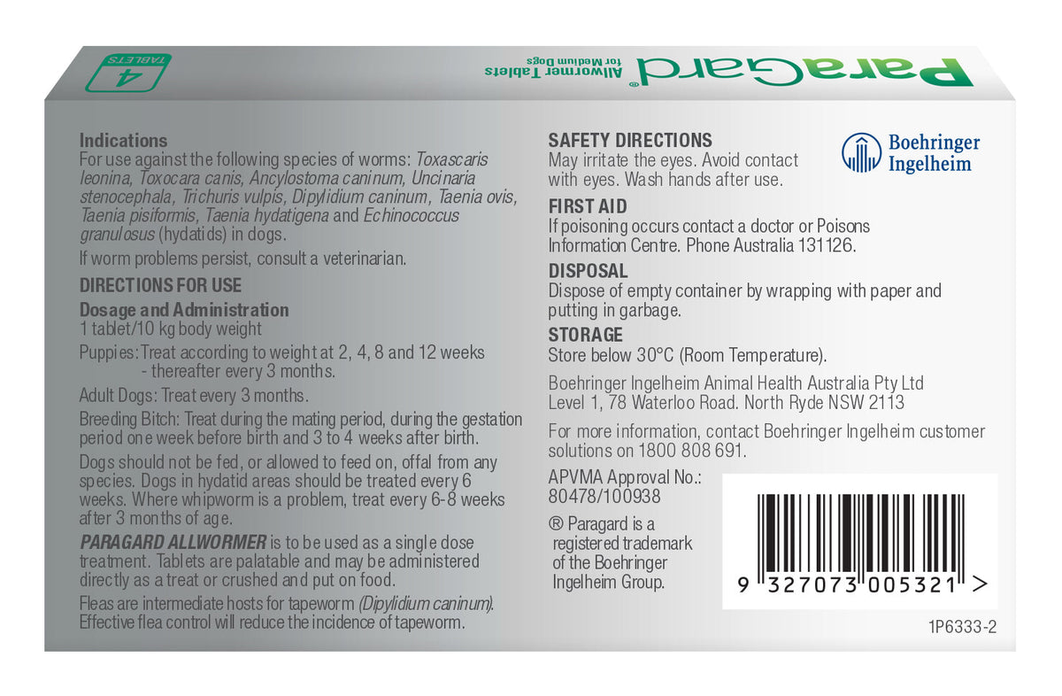 ParaGard Allwormer Tablets for Dogs