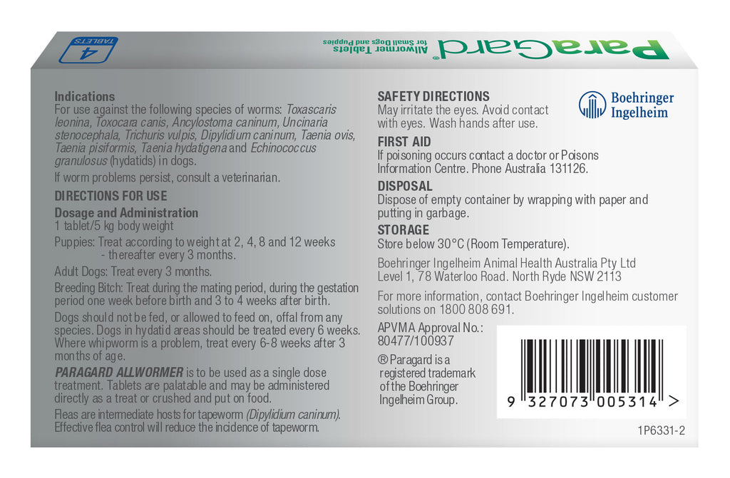 ParaGard Allwormer Tablets for Dogs
