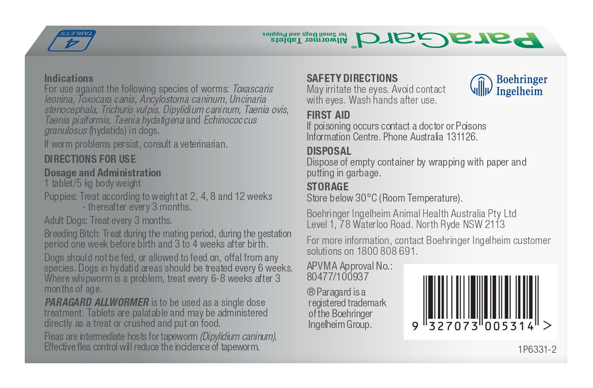 ParaGard Allwormer Tablets for Dogs