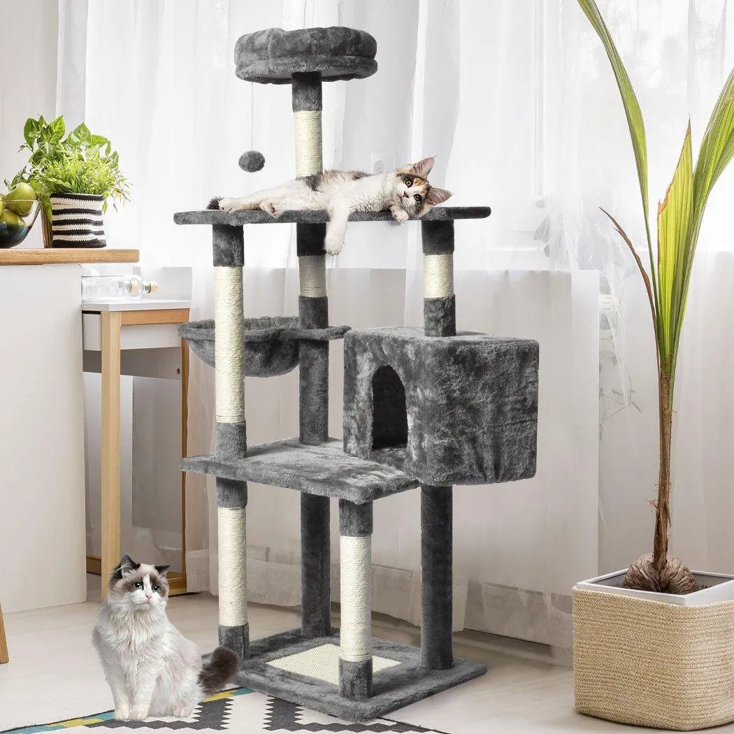 Wooden Cat Tower Scratching Climbing Post 130cm