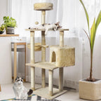 Wooden Cat Tower Scratching Climbing Post 130cm