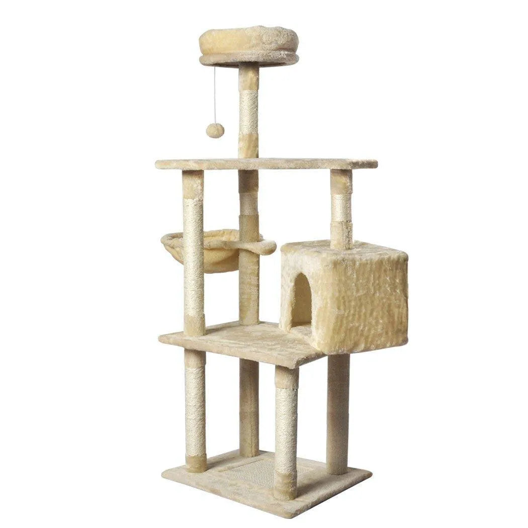 Wooden Cat Tower Scratching Climbing Post 130cm