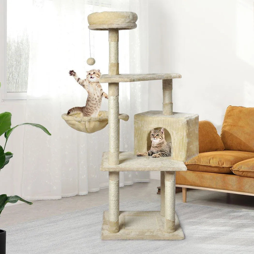 Wooden Cat Tower Scratching Climbing Post 130cm