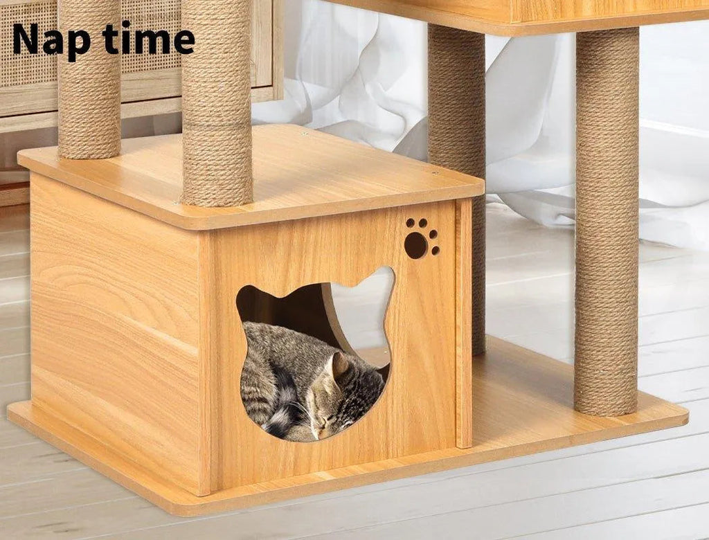 Cat Tree Scratching Post with Cat Face House