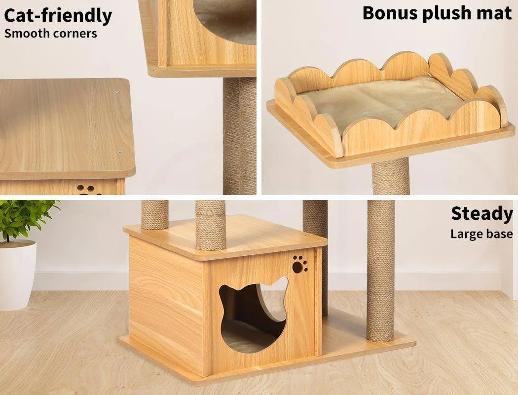 Cat Tree Scratching Post with Cat Face House