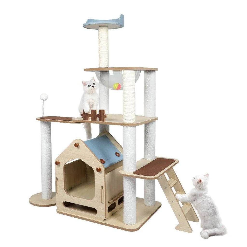 Cat Tree Scratching Post with Wood Condo 138cm